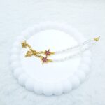 Βραχιόλι χρυσή αλυσίδα με λευκές χάντρες και στοιχείο ρόζ αστέρι - CC263-0