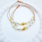 Βραχιόλι χρυσό μοτίφ, λευκή χάντρα - CC265-0