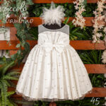 Εκλεπτυσμένο Βαπτιστικό 45 Φόρεμα σε Off-White με Πέρλες και Φιόγκο919