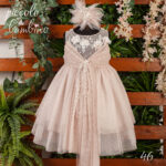 Αριστοκρατικό Βαπτιστικό 46 Φόρεμα σε Σαμπανιζέ Απόχρωση με Δαντέλα και Πέρλες913