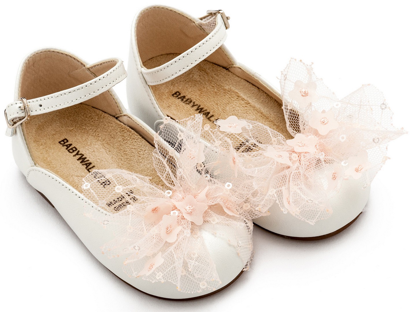 BW4853-IVORY-PINK1-BABYWALKER Βαπτιστικό παπούτσι babywalker για κορίτσι BW4853 ιβουάρ ροζ - Image 1
