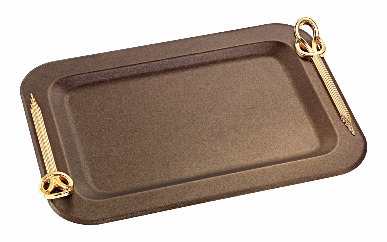 ΚΔ2126 Ορθογώνιος Δίσκος Γάμου με Χρυσές Λαβές και Διακριτικό Σχέδιο novaΚΔ2125 - Image 1