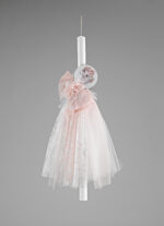 Ρομαντική Λαμπάδα Βάπτισης με Δαντέλα και Ροζ Διακόσμηση ΛΒ259