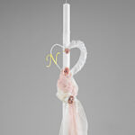 Ρομαντική Λαμπάδα Βάπτισης με Καρδιά και Ανθοστολισμό ΛΒ263