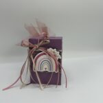 Μπομπονιέρα βάπτισης κουμπαράς λιλά χειροποίητος για κοριτσάκι