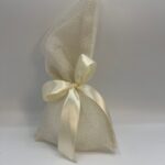 Μπομπονιέρα γάμου πουγκί με γκλίτερ, μύτη και φιόγκο κορδέλα