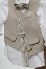 Κομψό Βαπτιστικό Σύνολο για Αγόρι σε Μπεζ & Πούρο Α4752 - Image 3