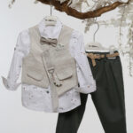 Κομψό Βαπτιστικό Σύνολο για Αγόρι σε Εκρού & Πράσινο Α4752