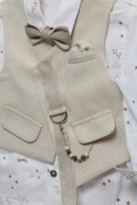 Κομψό Βαπτιστικό Σύνολο για Αγόρι σε Εκρού & Πράσινο Α4752 - Image 2