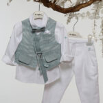 Στυλάτο Βαπτιστικό Σύνολο για Αγόρι σε Εκρού & Πράσινες Αποχρώσεις Α4752