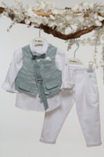 Στυλάτο Βαπτιστικό Σύνολο για Αγόρι σε Εκρού & Πράσινες Αποχρώσεις Α4752