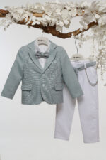 Επίσημο Βαπτιστικό με Μοτίβο και Λευκό Παντελόνι Α4774