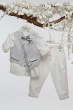 Στυλάτο Βαπτιστικό Σύνολο για Αγόρι σε γκρί και εκρού απόχρωση Α4752