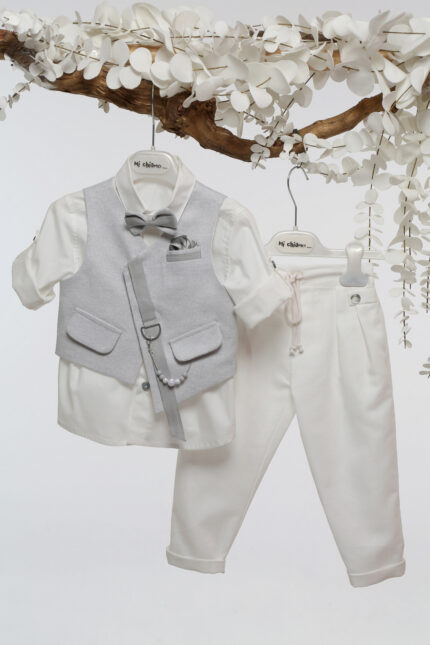 Στυλάτο Βαπτιστικό Σύνολο για Αγόρι σε γκρί και εκρού απόχρωση Α4752