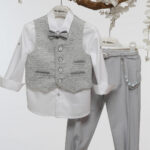 Επίσημο Βαπτιστικό με Μοντέρνα Λεπτομέρεια και Γκρι Παντελόνι Α4784