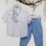 "Αέρινη κομψότητα: Βαπτιστικό σύνολο για ένα στυλάτο μωρό" Α4779 ΣΙΕΛ-ΛΕΥΚΟ mi chiamo