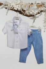 "Αέρινη κομψότητα: Βαπτιστικό σύνολο για ένα στυλάτο μωρό" Α4779 ΣΙΕΛ-ΛΕΥΚΟ mi chiamo