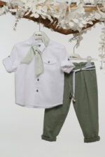 "Ανοιξιάτικη φρεσκάδα: Βαπτιστικό σύνολο για ένα στυλάτο μωρό"Α4777 Λευκό-πράσινο mi chiamo