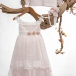 Ρομαντικό Βαπτιστικό Φόρεμα για Κορίτσι με Δαντέλα & Λουλούδια MB K144