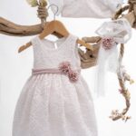 Ρομαντικό Βαπτιστικό Φόρεμα με Δαντέλα και Αξεσουάρ ΜΚ Κ55Π