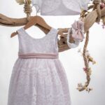 Βαπτιστικό Φόρεμα με Δαντέλα και Κομψές Ροζ Λεπτομέρειες ΜΚ Κ76