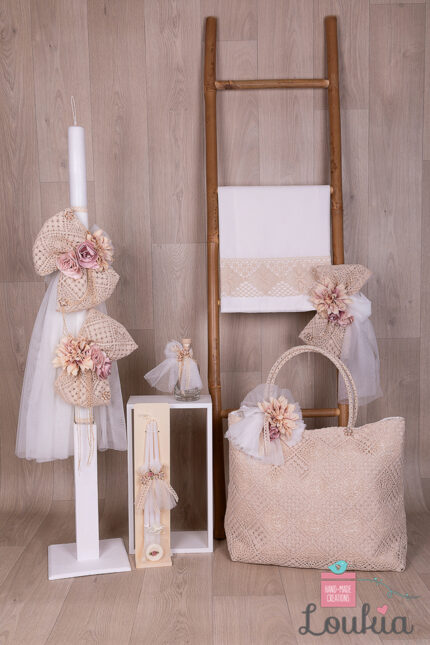 Βαπτιστικό πακέτο βάπτισης για κορίτσι σε Μποέμ Στυλ με Δαντέλα και Λουλούδια -04