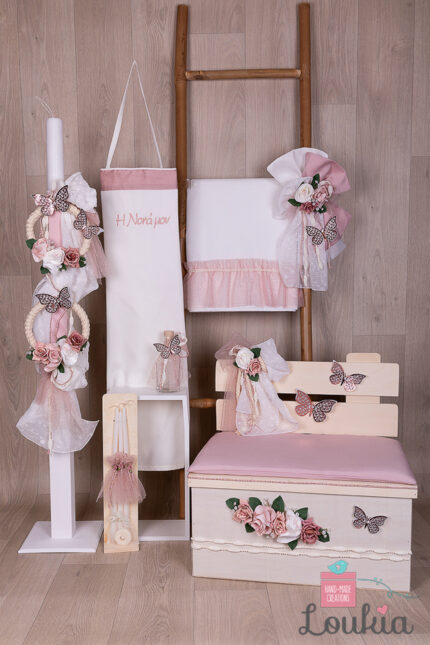 Βαπτιστικό πακέτο βάπτισης για κορίτσι "Ρομαντική Πεταλούδα" σε Σάπιο Μήλο & Ιβουάρ -10