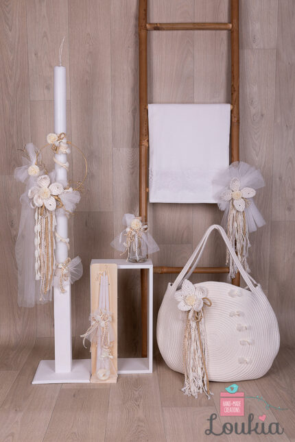 Βαπτιστικό πακέτο για κορίτσι Λευκή Ονειρεμένη με Πλεκτές Λεπτομέρειες -20