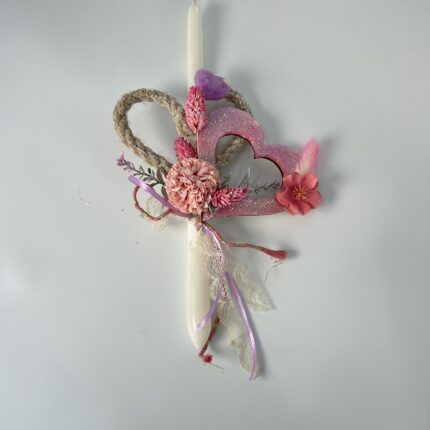 Πασχαλινή λαμπάδα για κορίτσι Ρομαντική Καρδιά της Άνοιξης" 💕🌸🤍ΧΕΙΡΟΠΟΙΗΤΗ