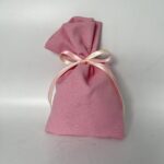 Μπομπονιέρα Βάπτισης Υφασμάτινη Ροζ με Σατέν Κορδέλες