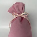 Μπομπονιέρα Βάπτισης Υφασμάτινη Ροζ με Σατέν Κορδέλες - Image 2