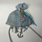 Ναυτική Μπομπονιέρα Βάπτισης με Μπλε Υφασμάτινο Πουγκί