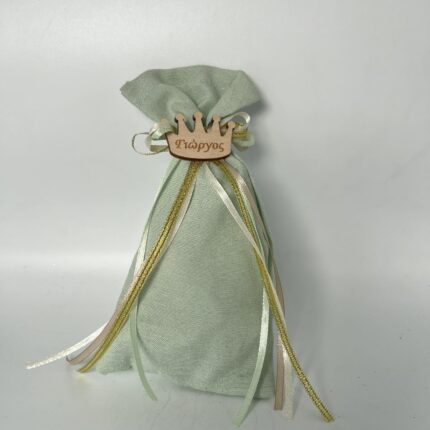 Μπομπονιέρα Βάπτισης Πριγκιπάτου με Ξύλινη Κορώνα