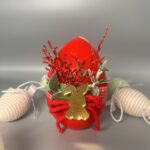 Χειροποίητο Κερί "Πασχαλινό Αυγό με Κόκκινα Λουλούδια" (Διακοσμητικό & Επιλογή Προσθήκης) - Image 3