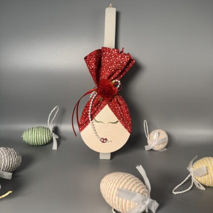 Πασχαλινή Λαμπάδα "Πρόσωπο με Κόκκινο Ύφασμα"